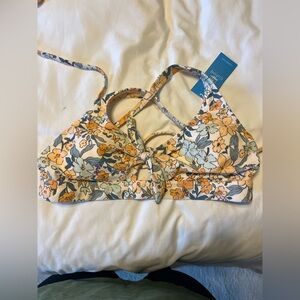 Cupshe Floral Knot Bikini Top - Orange and Cream